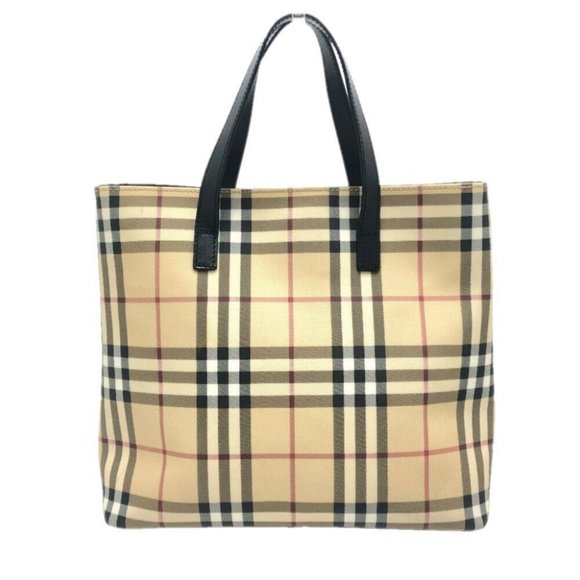 Authentic BURBERRY check Tote Bag PVC/Leather Beige - Picture 1 of 14